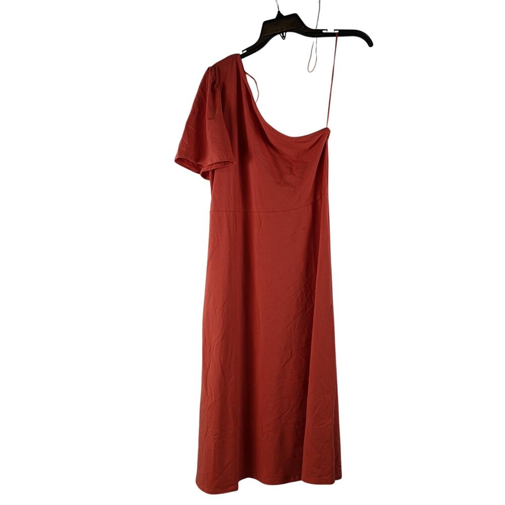 Who What Wear One‎ Shoulder Midi Dress Puff Short Sleeve M Paprika Red Soft Knit